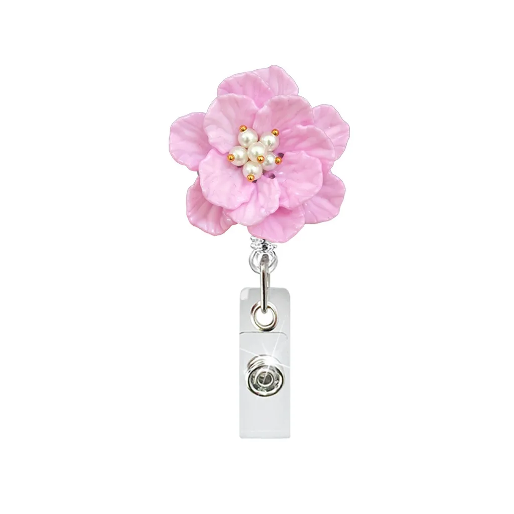 Decorative Retractable Badge Reel Metal Retractable Id Badge Reel Flower Badge Holder Decorative For Office Hospital Nurse