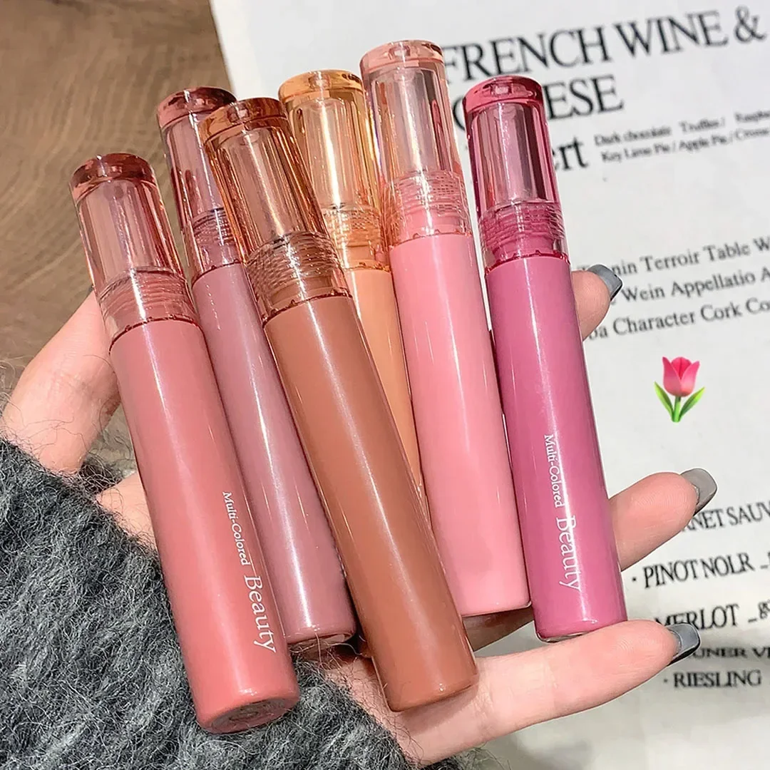 6 ألوان مقاوم للماء مرآة هلام الشفاه الصقيل ضوء الماء ملمع الشفاه طويلة الأمد ترطيب لامع أحمر لون الشفاه ماكياج مستحضرات التجميل