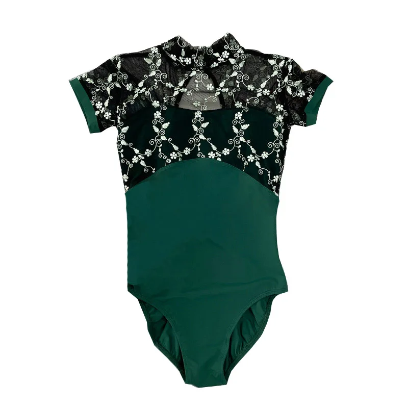 

Ballet Leotard For Short-sleeved Practice Clothes Mesh Embroidery Gymnastics Leotard Ballerina Performance Clothing