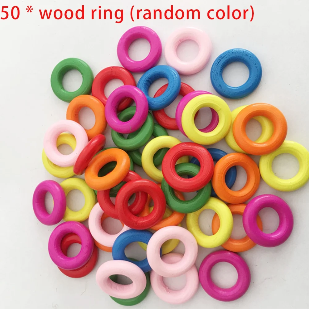 50Pcs Mixed Color Wood Rings ,Unfinished Wood Circles for Macrame Napkin Teething Toys Pendant Connectors Jewelry Making