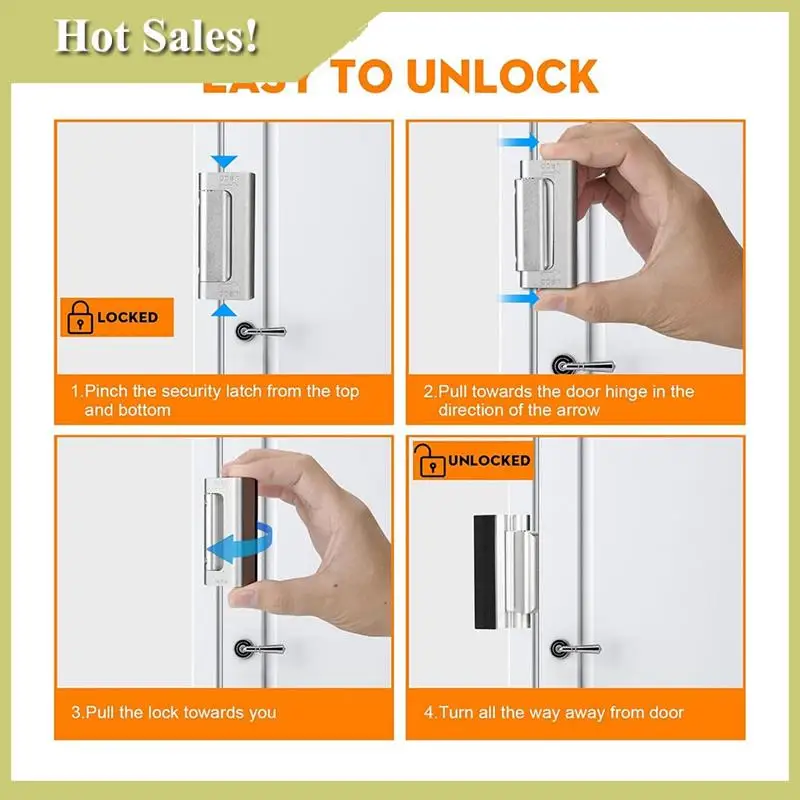 

-ABGQ Home Security Door Reinforcement Lock, Front Door Locks For Kids Safety Withstand 800 Lbs, Door Lock 2 Pack