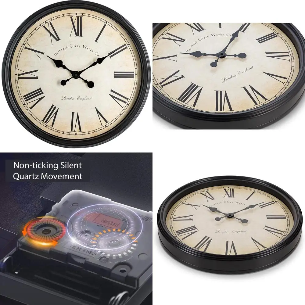 

Винтажные бесшумные настенные часы на батарейках с черной рамкой в деревенском стиле для дома, столовой, кухни и над камином