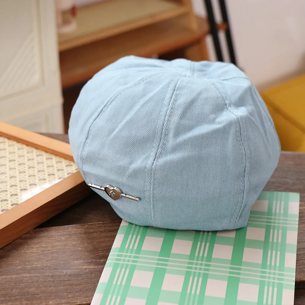 Fashion Solid color Love Heart Beret Korean Style All-match Denim Octagonal Hat Y2K Harajuku Painter Hat Travel