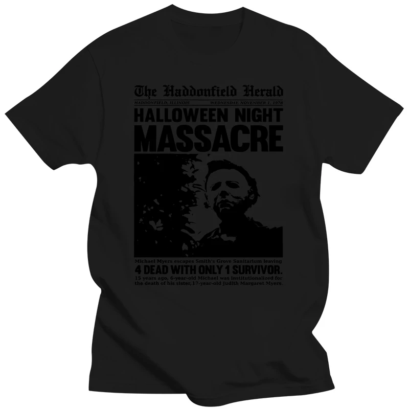 Halloween Haddonfield Herald Headline Men's T-Shirt Massacre Horror Movie Michae Fashion Classic Tops Tee Shirt