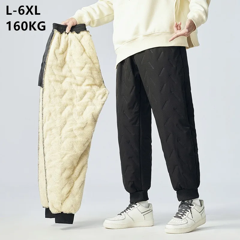 

Men Winter Joggers Warm Outdoor 150KG Padded Windproof Berber Fleece Snow Sherpa Trousers Plus Size 6XL Down Cotton Large Pants