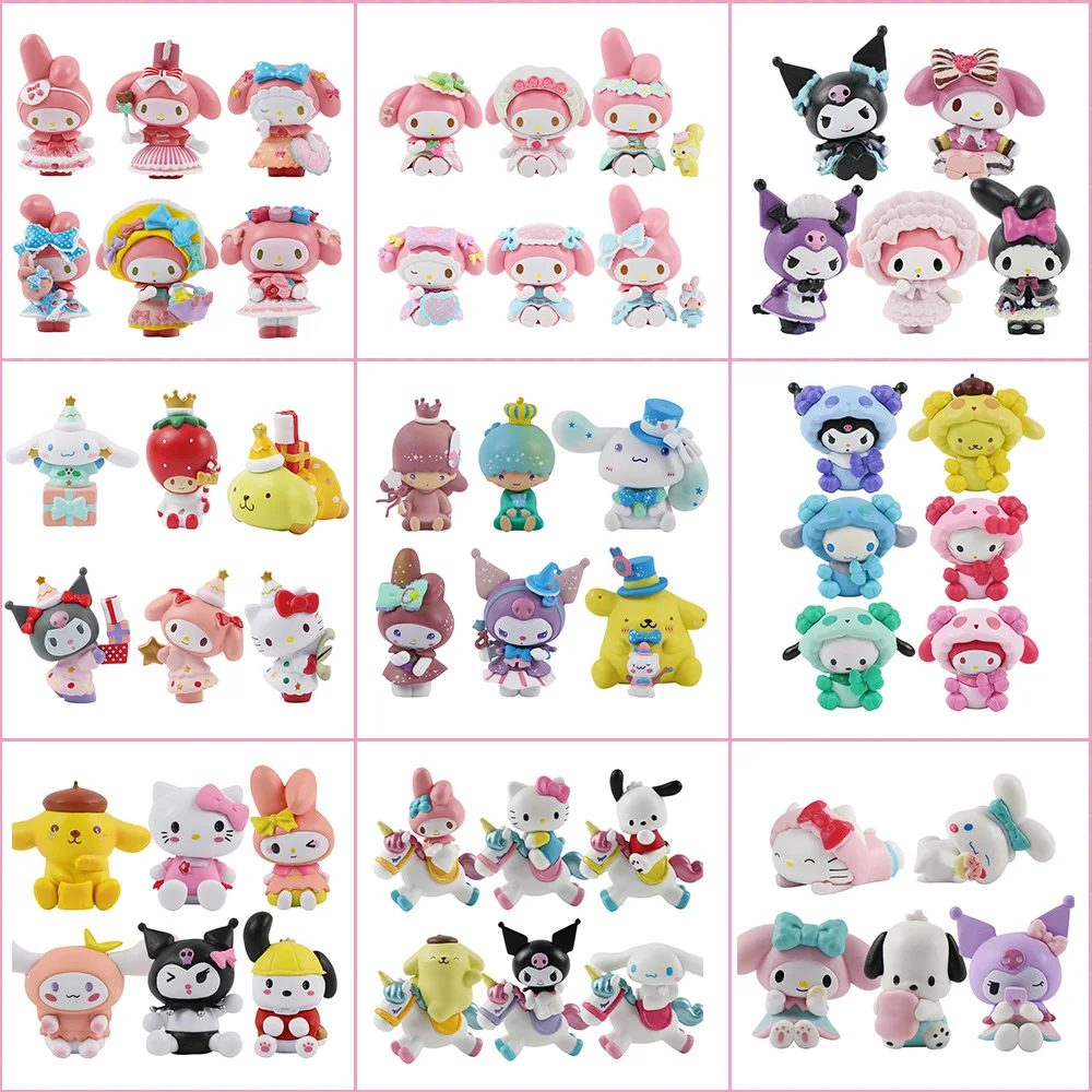 6Pcs/Set Sanrio Toys My Melody Kuromi Anime Figures Cinnamoroll Kawaii Doll Cute Action figure Christmas Gifts for Children ﻿