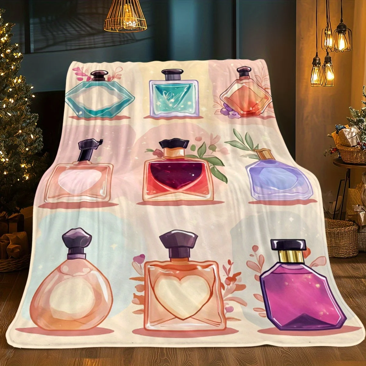 1 Perfume Bottle Art Flannel Blanket - Soft and warm, perfect for camping, sofas, beds, and chairs; a great holiday gift for boy