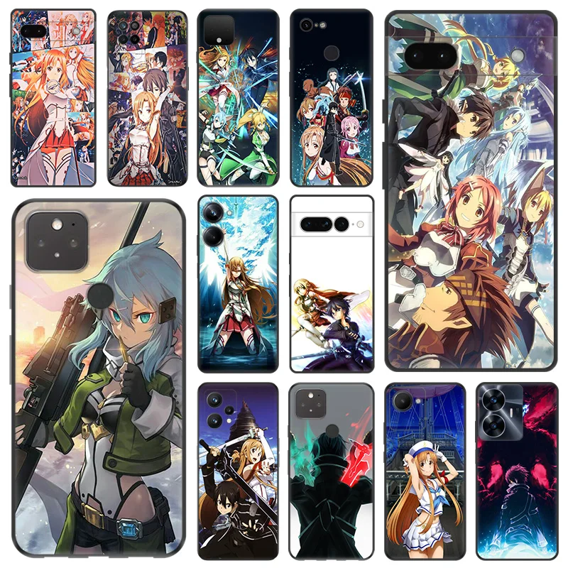 Black Matte Phone Case For Motorola Moto Edge 30 40 20Pro G200 One Fusion Sword Art Online Anime Pixel 8a 7a 6a 7 8 6 Soft Cover