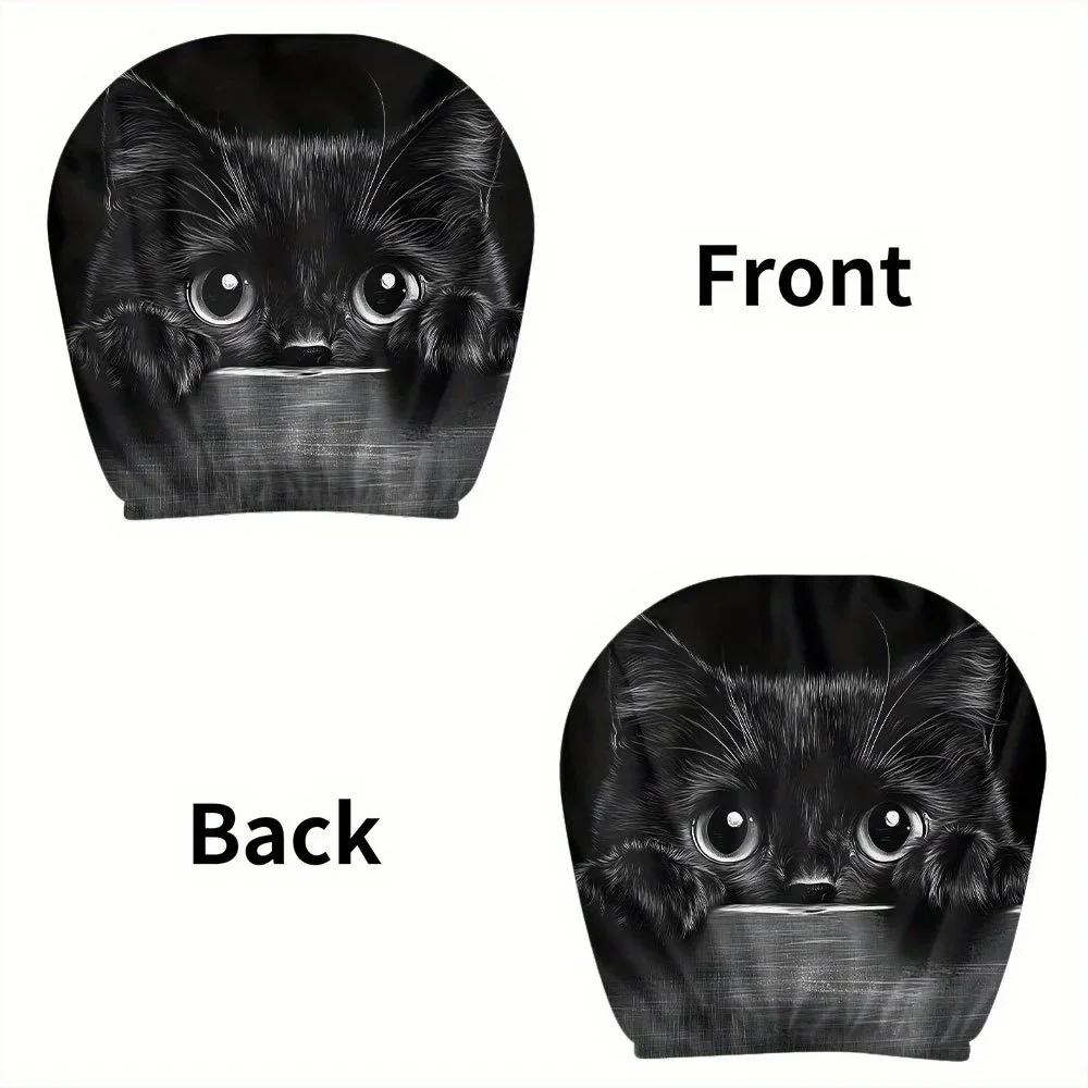 A Set Of Two Black Cat Themed Car Headrest Covers With A Dark Style Featuring A Non Padded Design For Easy Installation