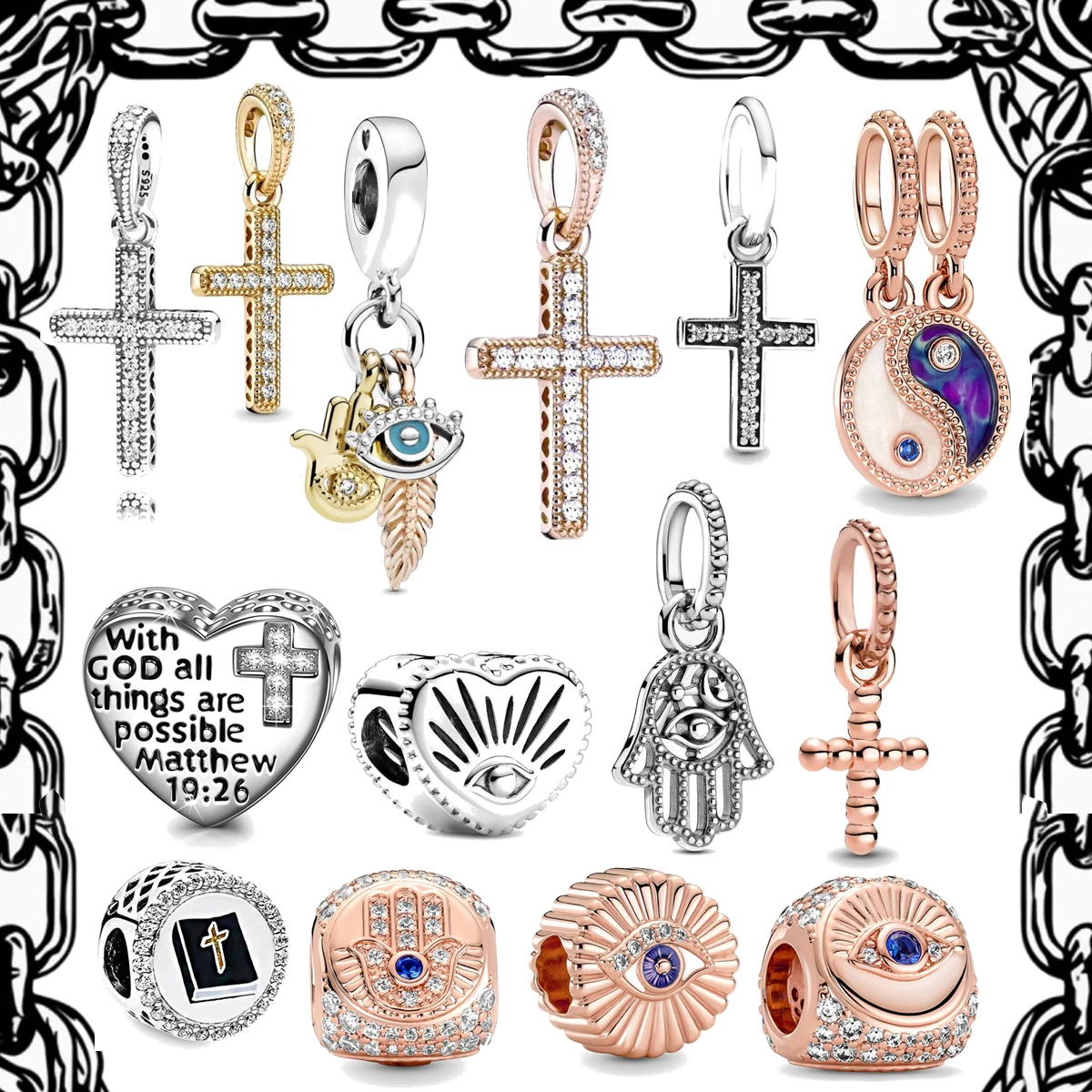 

Хамса всевидящий глаз крест религия Иисус подвески для оригинального 925 подвески браслет брелок серебряная бусина для ювелирных изделий на день Рамадана