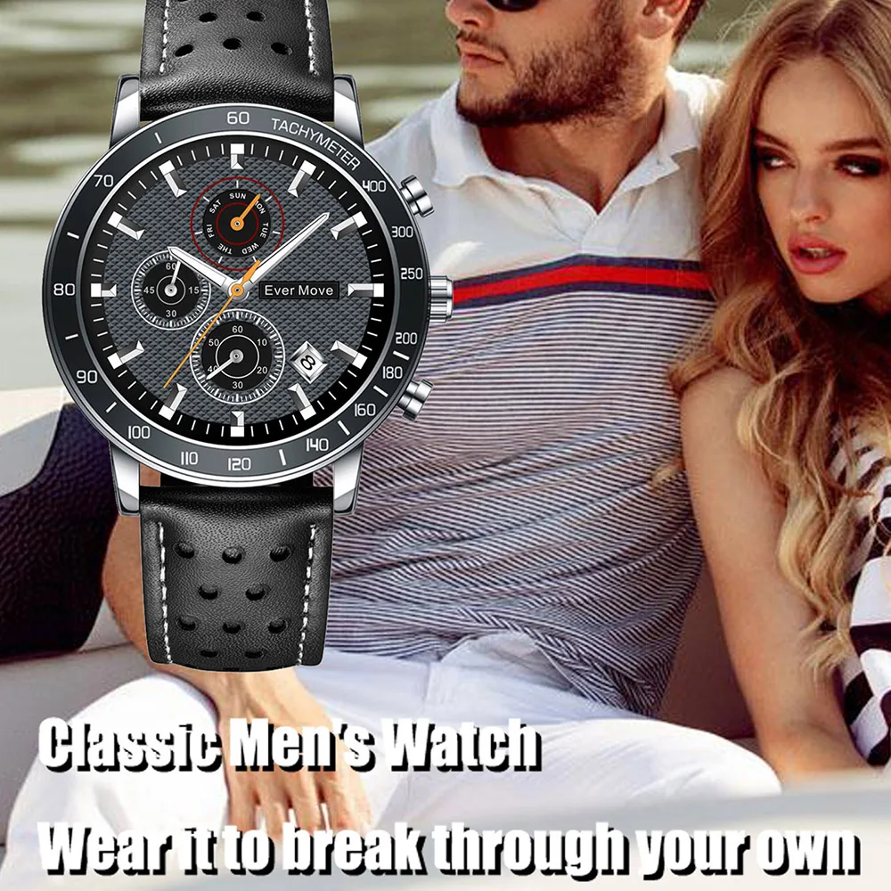 Ever Move Men\'s Watches Original Brand Quartz Watch Waterproof Sport Multifunction Wristwatch Moon Phase Fashion Watches for Men