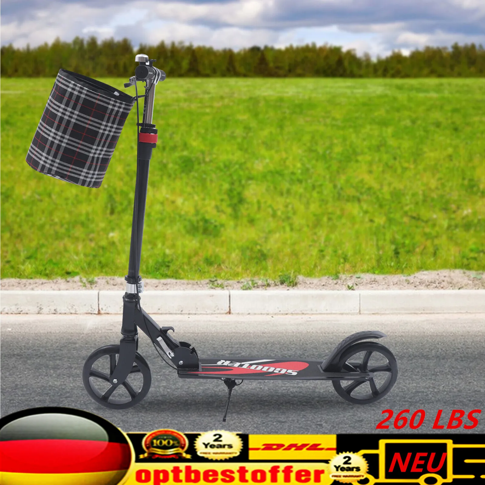 Folding double brake scooter with hand brake and foot brake 260 LBS DHL DE