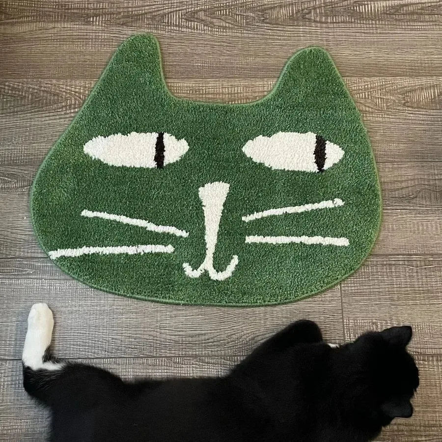 VIKAMA Non-slip Alien Cute Cat Bath Mat Absorbent Soft Easy Clean for Bedroom