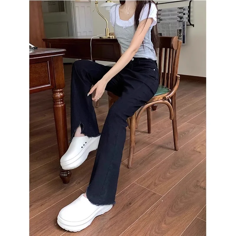 2025 New Bell-bottoms Jeans Women's Fashion Four Seasons High Waist Slim Narrow Edition Horseshoe Pants Female Brand Clothing