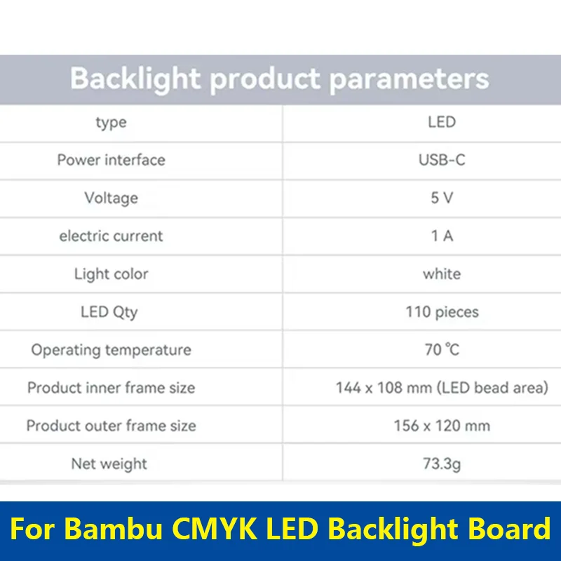 For Bambu CMYK LED Backlight Board USB C CMYK 3D Print Backlight Board kit CMYK LED Lithophane Backlight Board For Bambu lab