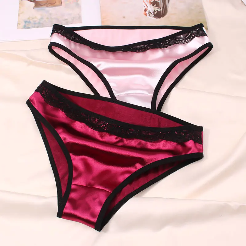 European Size Women Satin Luxury Style Low Waist Panties Lace Solid Smooth Soft Seamless Underwear High Elasticity Cute Breifs - Image 6