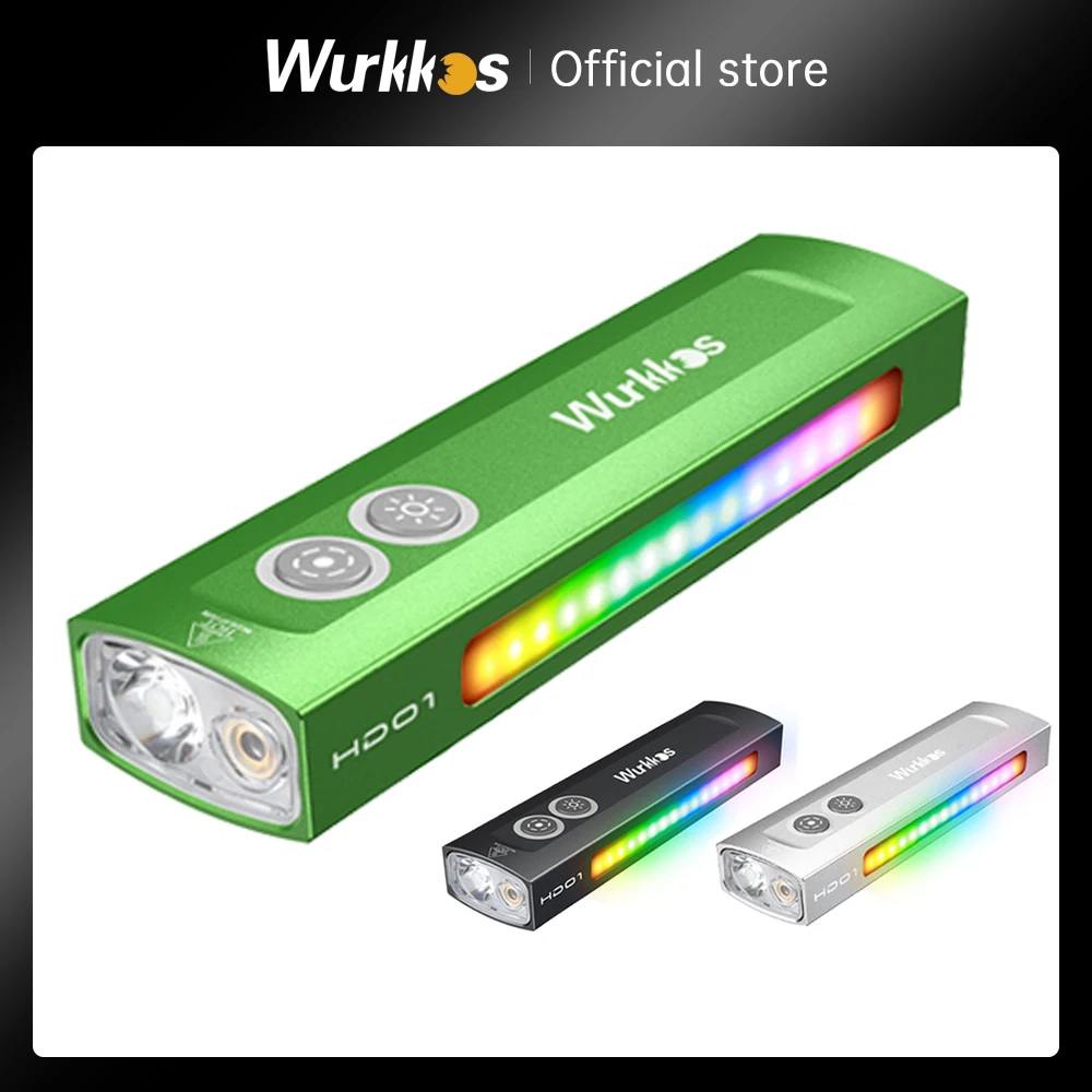 Wurkkos NEW HD01 Multifunctional Flashlight 1200 LM with Green Light White Light 90CRI Side RGB Lights IP65 Waterproof Hiking