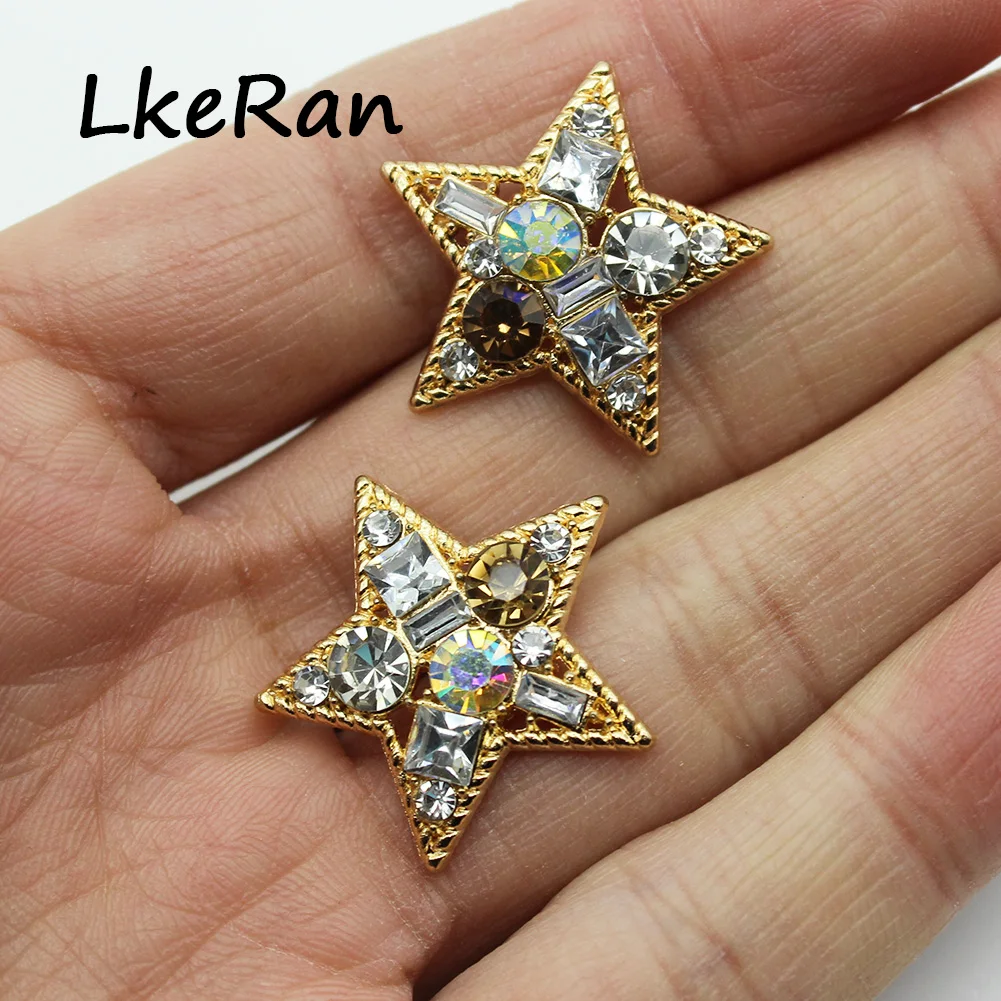 Fashion 10Pcs 23*24mm Golden Star Crystal Rhinestone Metal Buttons For Decoration DIY Hairpin Ornament Jewelry Accessories