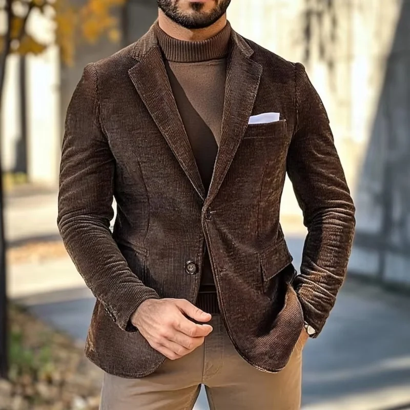 

Autumn Men's Jacket Corduroy Single-breasted Formal Suit Vintage Business Formal Jacket Suitable for Wedd Banquets