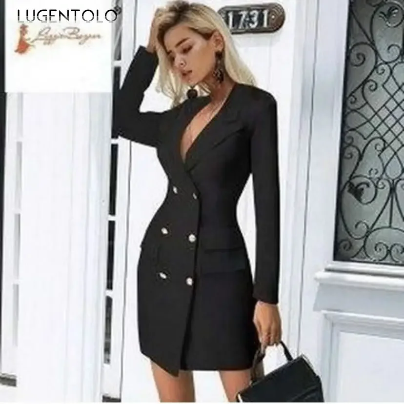 Donna elegante Trench doppio petto primavera estate cappotto sottile sottile risvolto solido ufficio signora Casual semplice abito corto