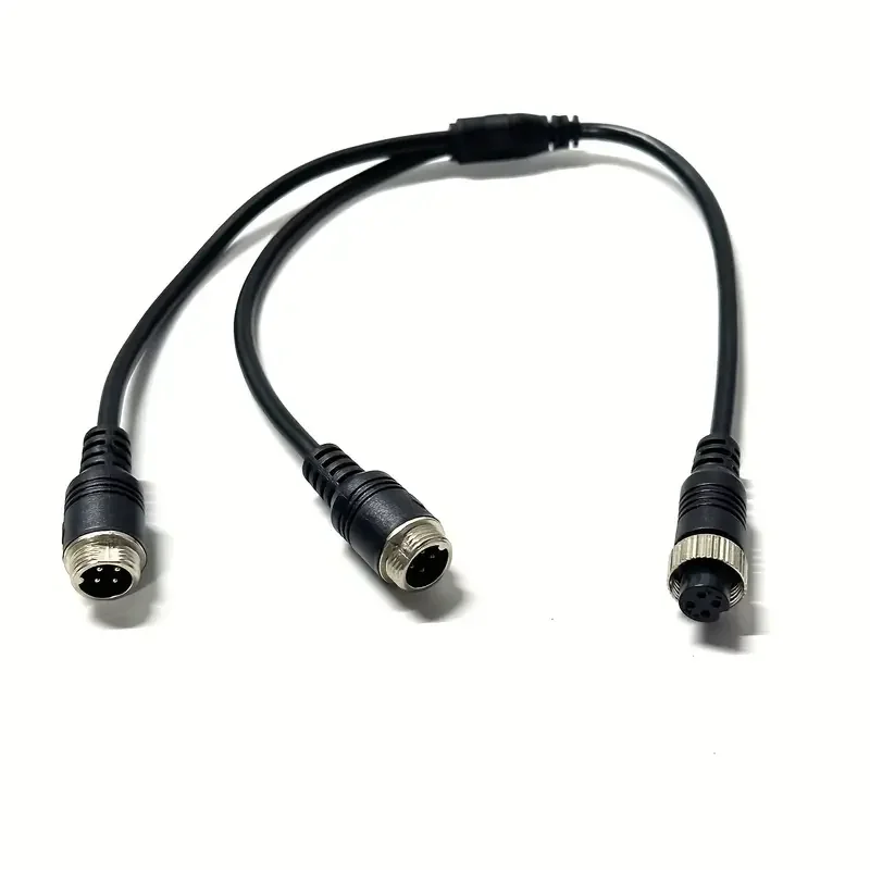 Aviation Head 4Pin Cable 1 Female/Male to 2 Male/Female Aviation Video Splitter Cable Black Color