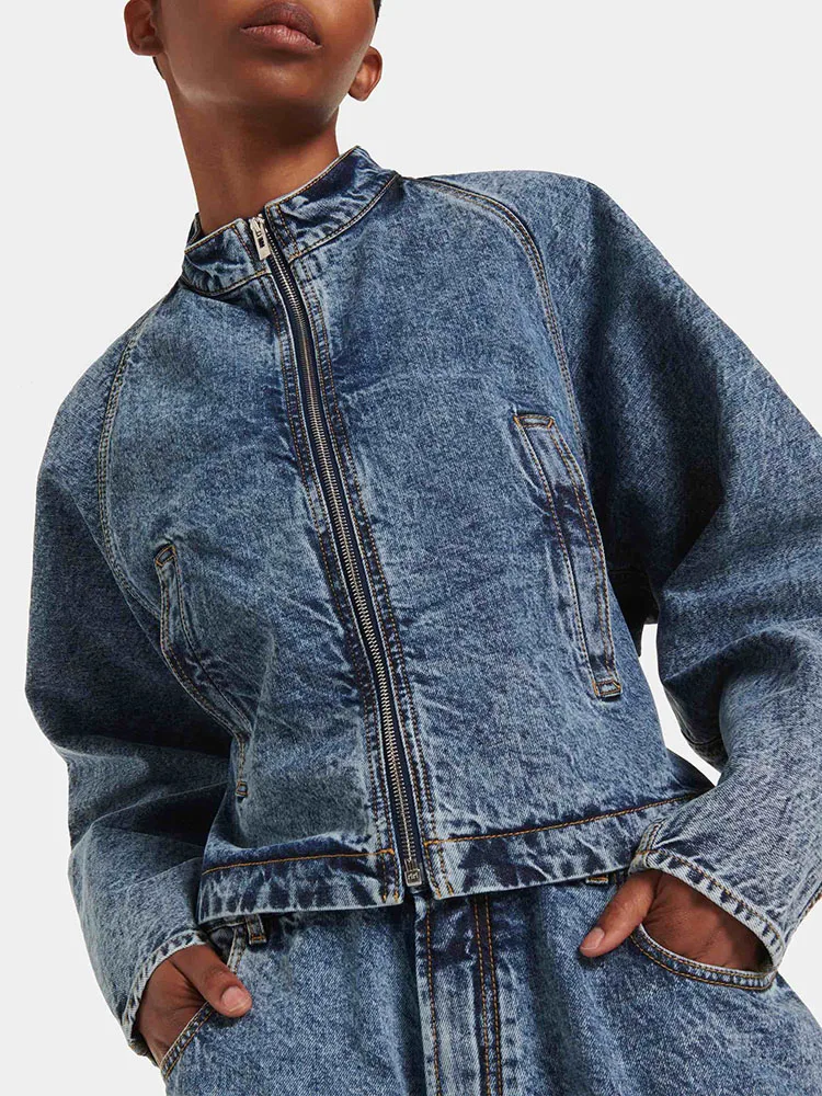 Women top y2k Spring Summer Quilted Patchwork Plug Long Sleeve Cotton Denim Jacket2024 Simple Loose Casual women\'s denim jacket