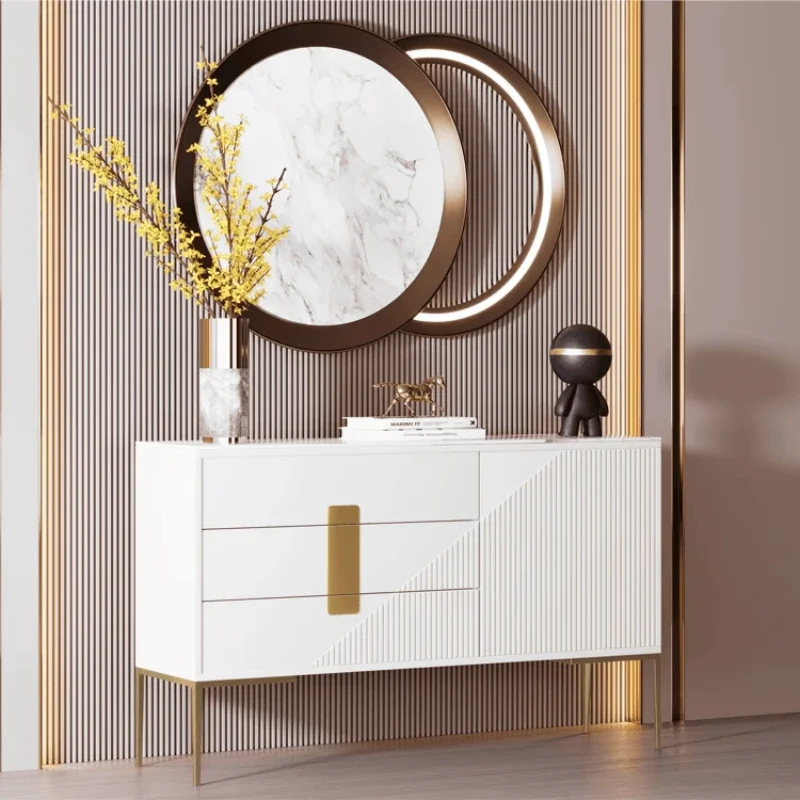 

Milk white side cabinet, modern simplicity, door-to-door entrance decorative locker, three pumping cabinets