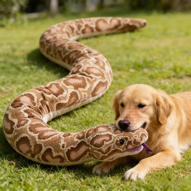 

66.93inch Realistic Red-Tailed Boa Plush Toy - Pet Toy, Large Soft Elastic Fabric Snake-Shaped Pillow, Tongue-Out Design, Prank