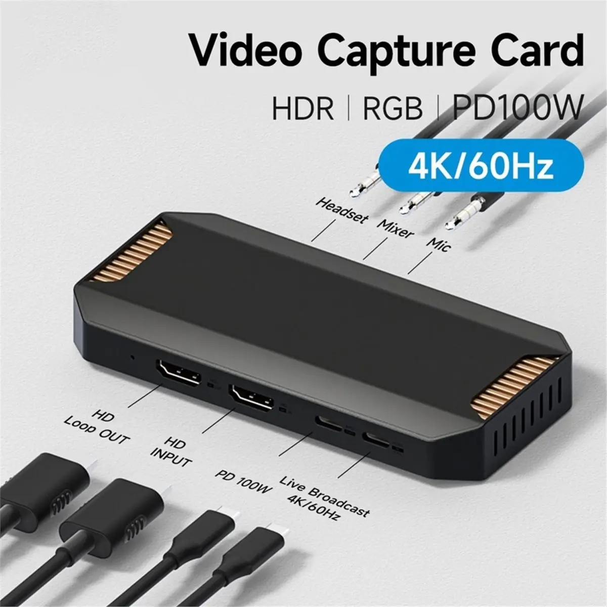 4K Video Capture Card for Streaming and Gaming VRR RGB HDR Support Passthrough for Switch2 /4 Camera Live Stream