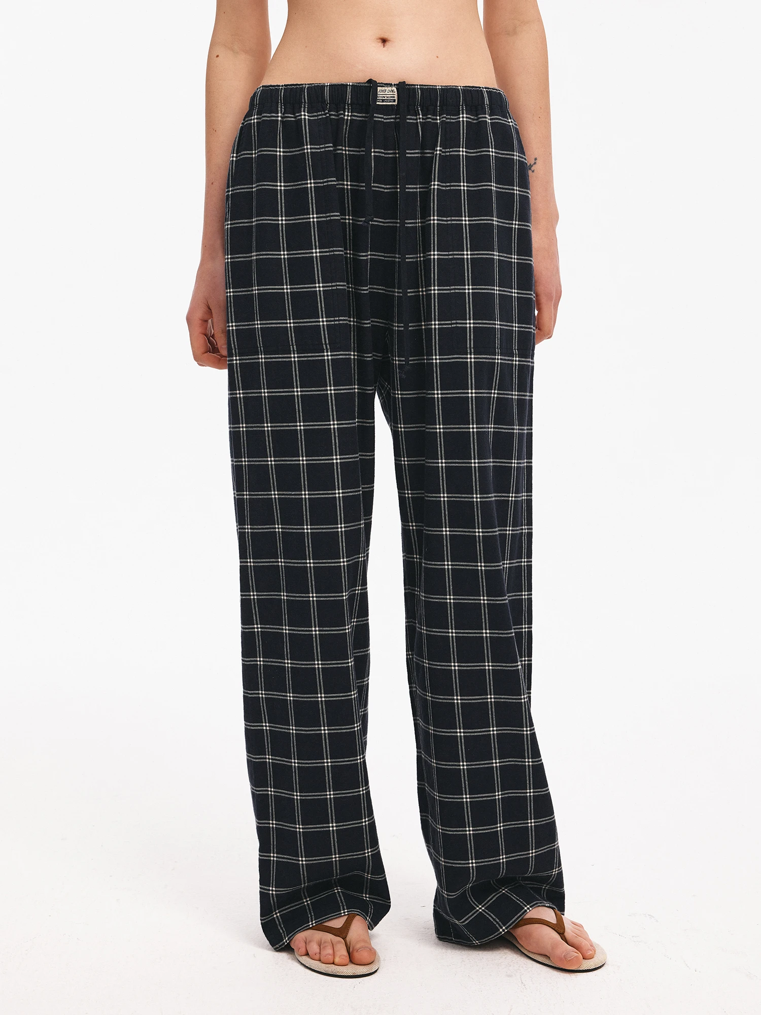 

Taffa 'American Retro Pattern' Full Cotton Brushed Plaid Wide Leg Pants 826SP028 Casual Straight Cut Ladies Trousers