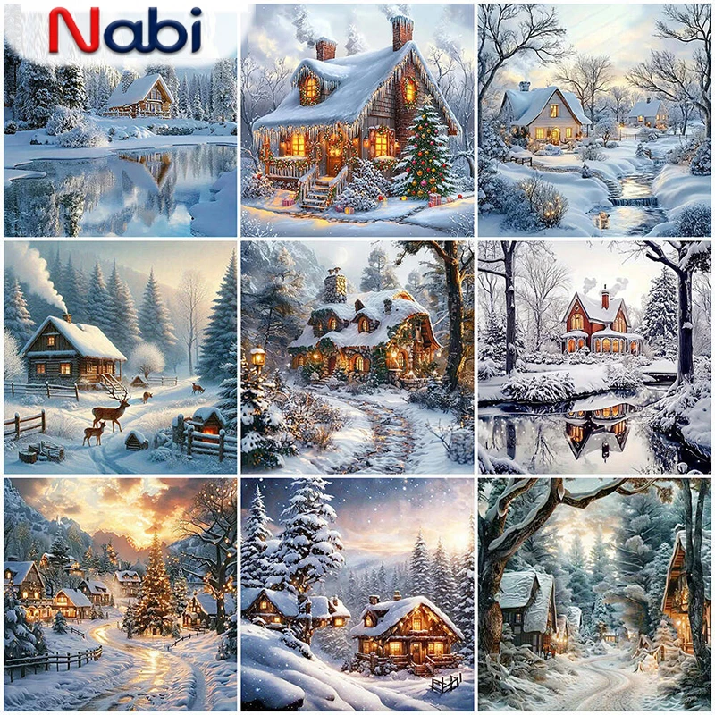 Nabi bricolage diamant peinture maison paysage plein carré rond perceuse mosaïque hiver Village broderie Art décorations de noël