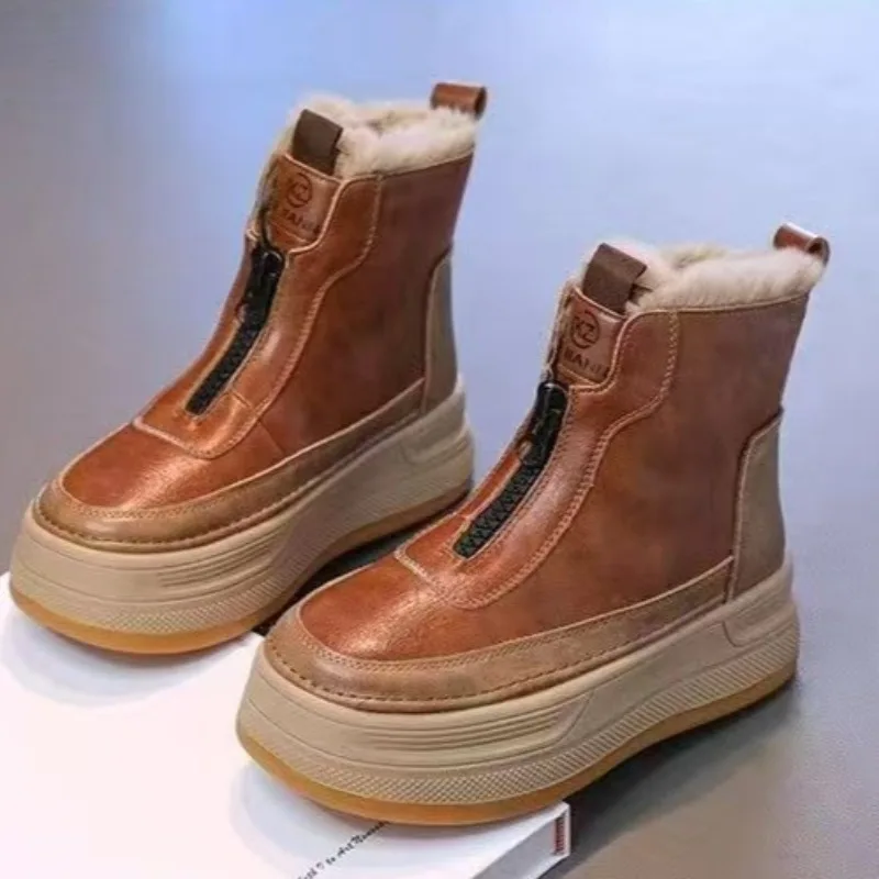 

Children Short Boots with Front Zipper Kids Fashion Boots Suede Warm Soft Sole 2025 Winter New Boys Girls Leather Boots Non-slip