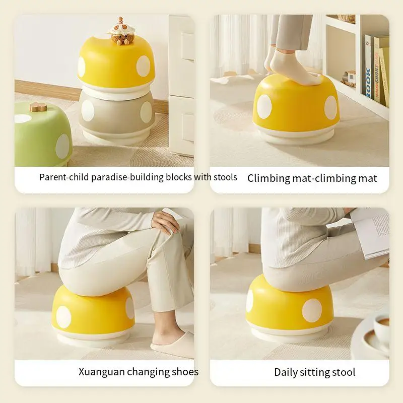 Mushroom Change Shoe Bench Home Makeup Seat Porcelain Stool Lounge Plastic Small Footrest Cushion Padded Stool Space-Saving Gift view 6