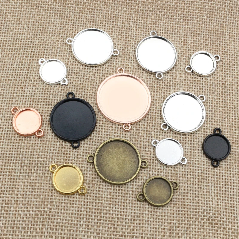 8-30mm rozmiar wewnętrzny okrągły brąz złoto srebro pozłacane jednostronne podwójne wiszące prosty styl Cabochon baza ustawienie charms wisiorek