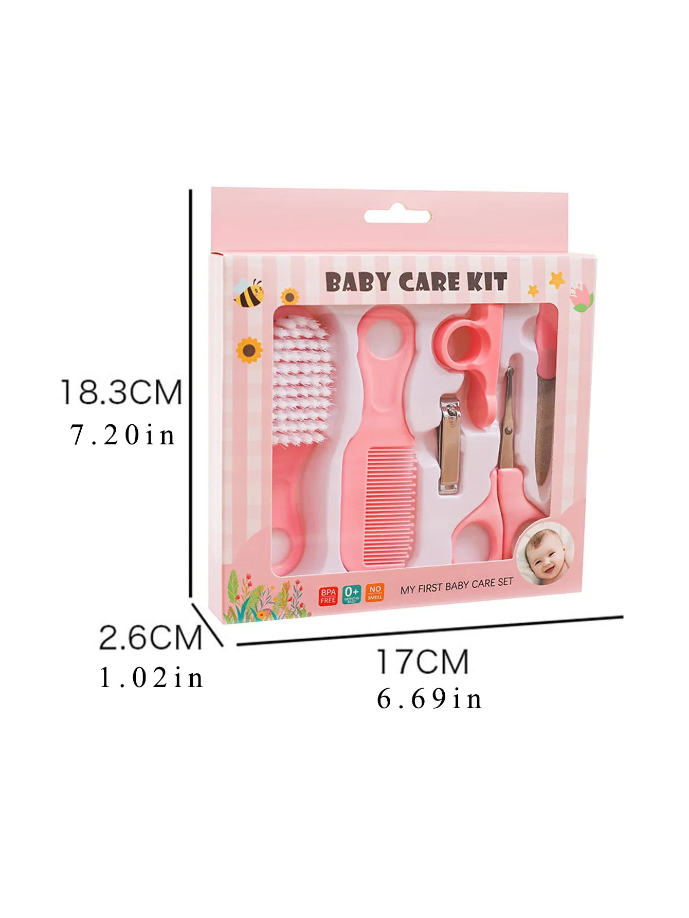 The 6-piece neonate nail and hair daily care kit includes a beauty brush comb for home use nail sets