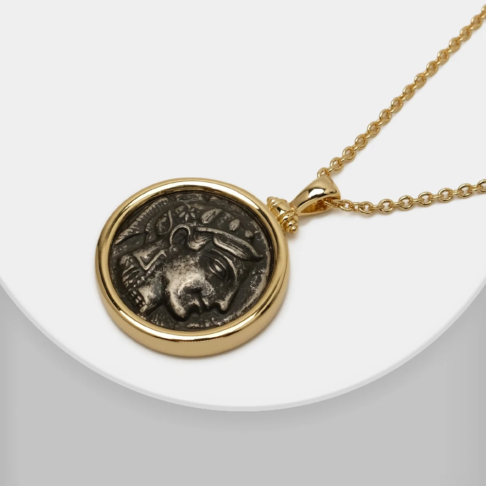 Amorita Vintage  Roman Coin Pendant  Double Side Ancient Sculpture Necklace