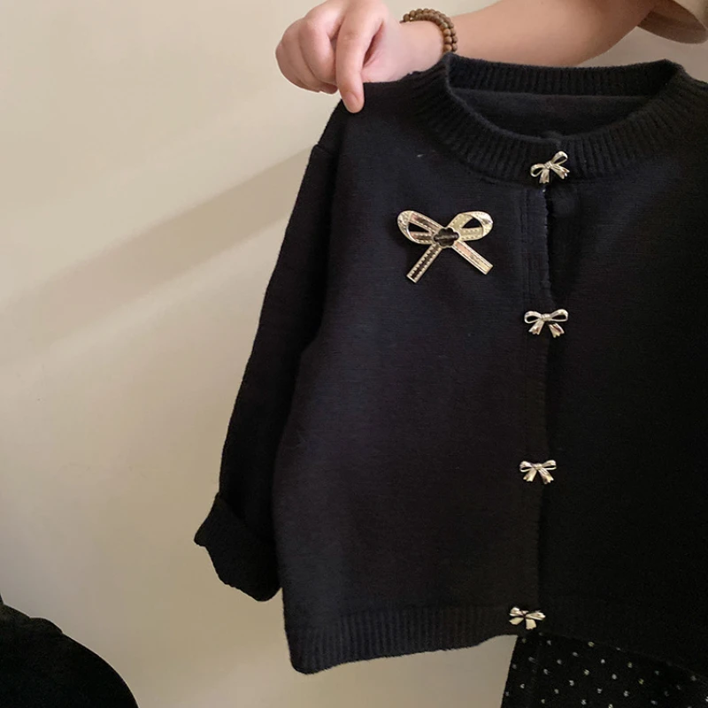 Pull cardigan et pantalon pour filles, style collège, nœud classique à la mode, pois, marée douce, mignon, automne