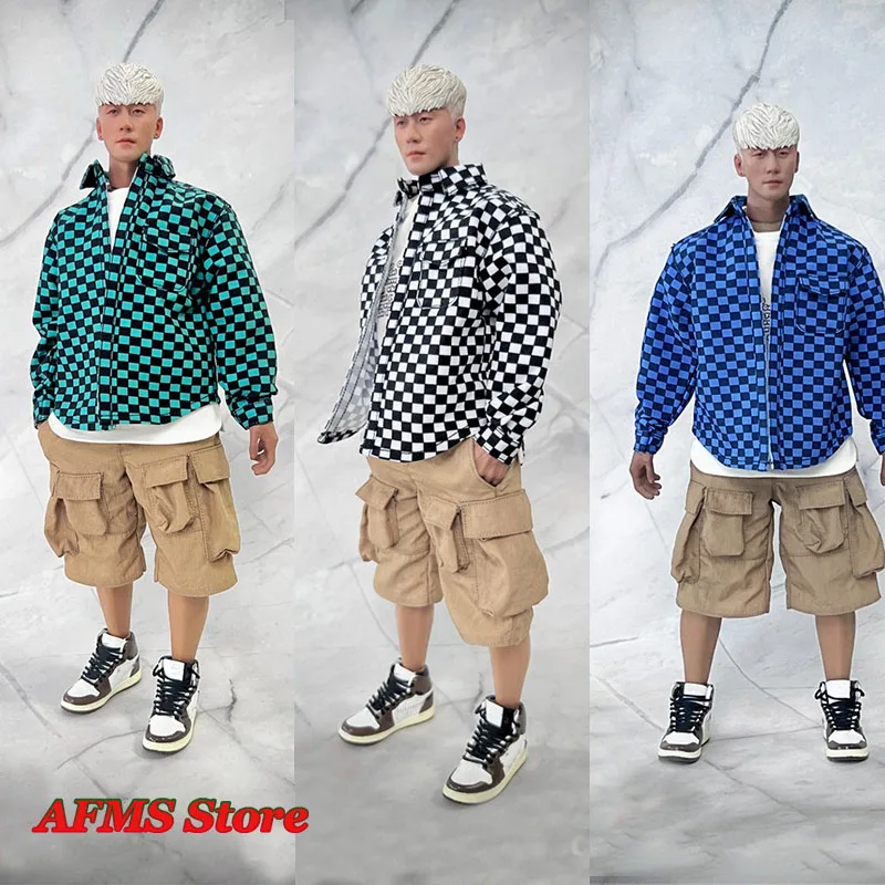 

CCN6011 3 Colors 1/6 Male Soldier Plaid Shirt Men Harajuku Lapel Retro Long Sleeve Coat Fit 12inch Action Figure Body