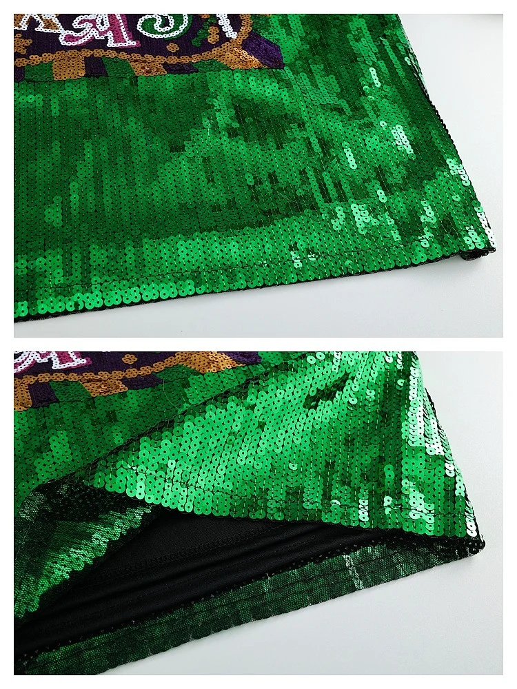 Mardi Gras Queen brillant violet vert jaune masque couronne imprimé paillettes t-shirt robe ample surdimensionné paillettes tunique haut