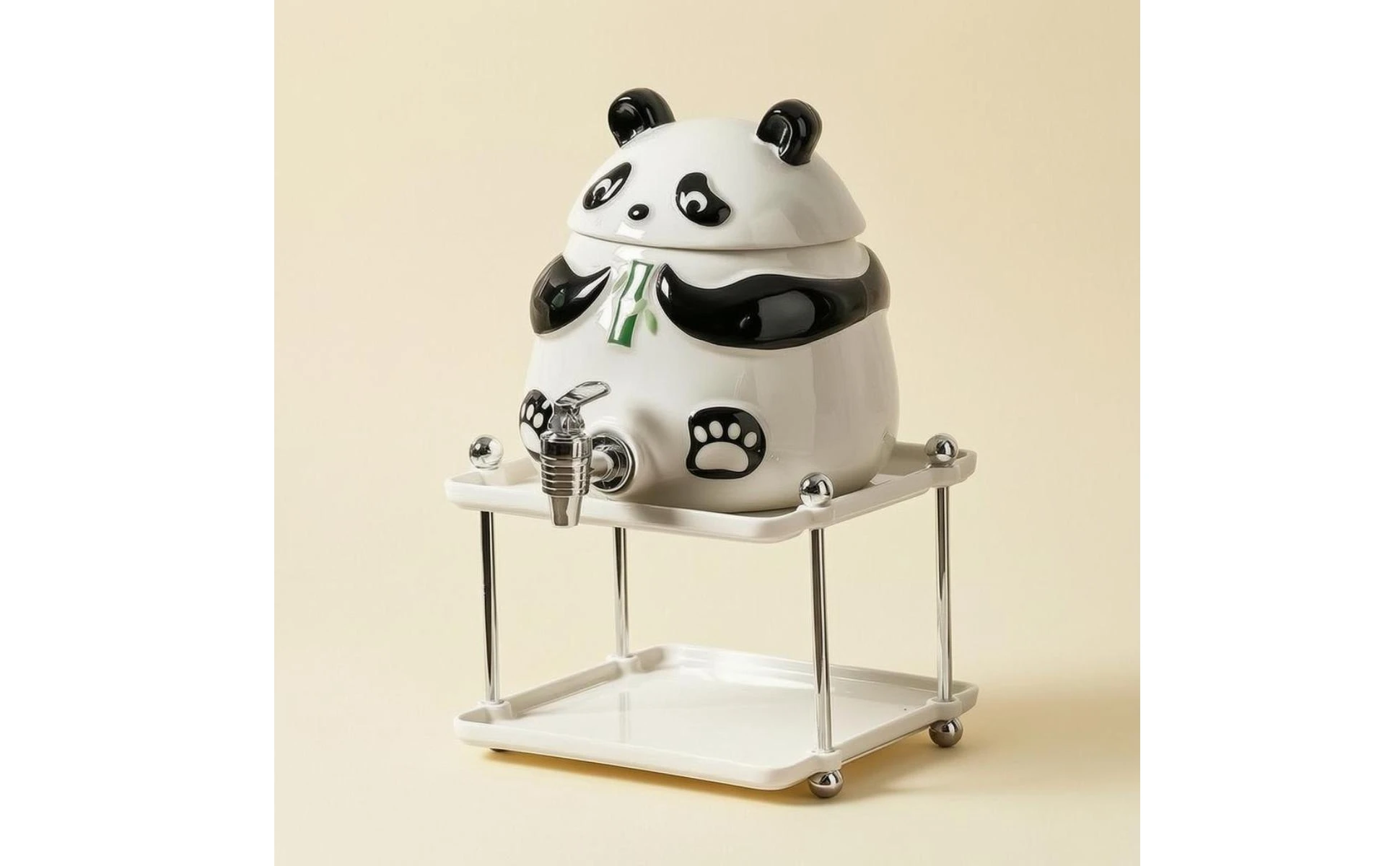 Panda Water Dispenser Front Tap Ceramic Water Dispenser Household Container Fitted Lid Tableware Glossy