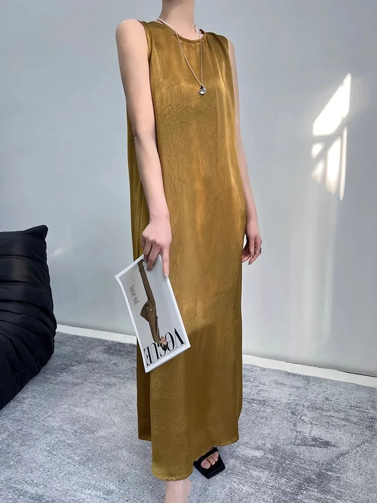 Ele Acetat-Satin Svel Round Ne Dr Damen-Kleid mit schlanker Taille, gerafft, Sommer, neues Sle 2025, trendiges Kleid