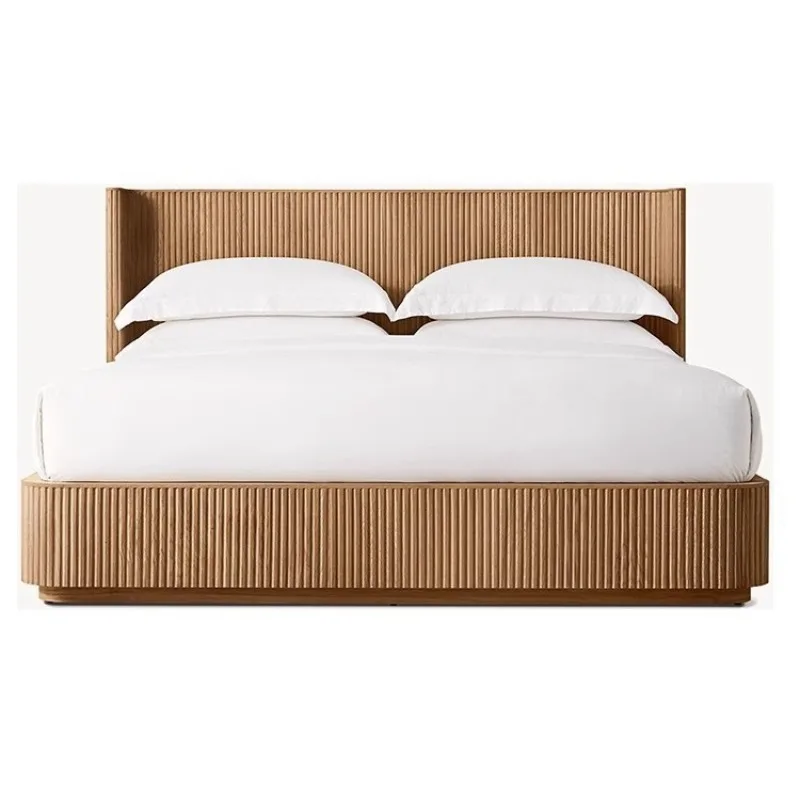 

American simple light luxury solid wood double bed hotel villa master bedroom 1.8 meters bed French retro all solid wood