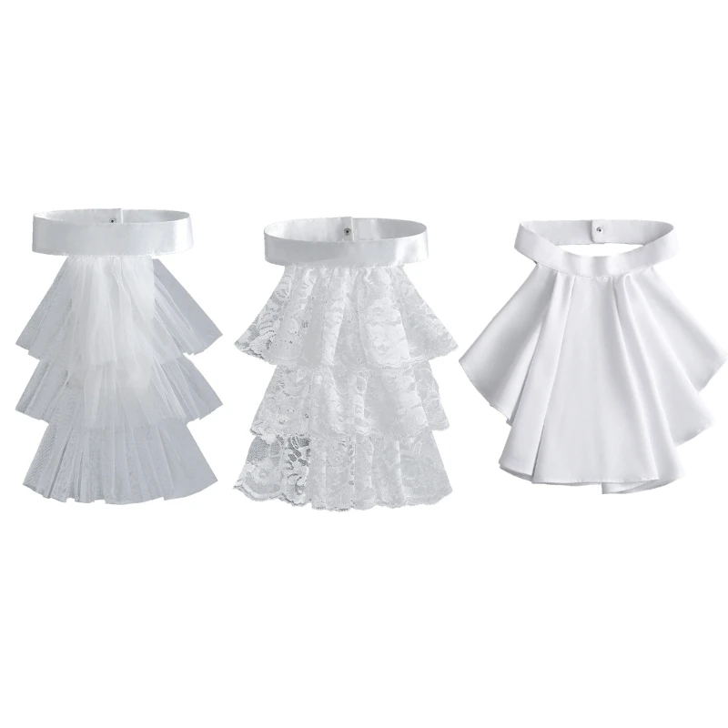 Elegant Detachable Ruffled Lace Jabot Collar Costume Accessory for Stage Shows