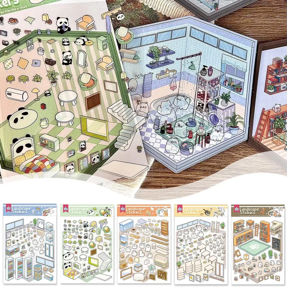 Cartoon Miniatuur Scène 3D Landschapsarchitectuur Stickers DIY Cabine Scène Stapelen En Plakken Hand Account Leuk Cadeau Voor Kid Kind G6W5