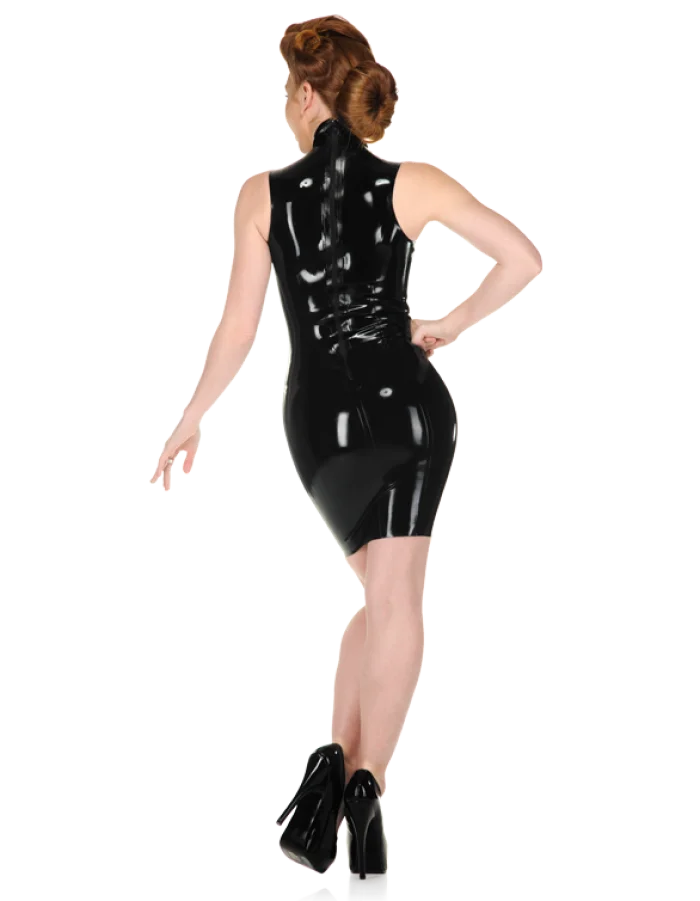 Latex Catsuit Rubber Gummi Short Collar Neck Back Zip Dress Customize 0.4mm