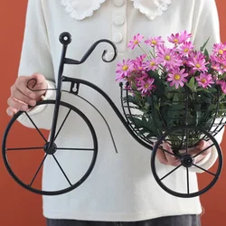 Cesta de flores de bicicleta de Metal de estilo Retro, arte de pared, estante de flores colgante, adornos de arte únicos para el hogar, florero