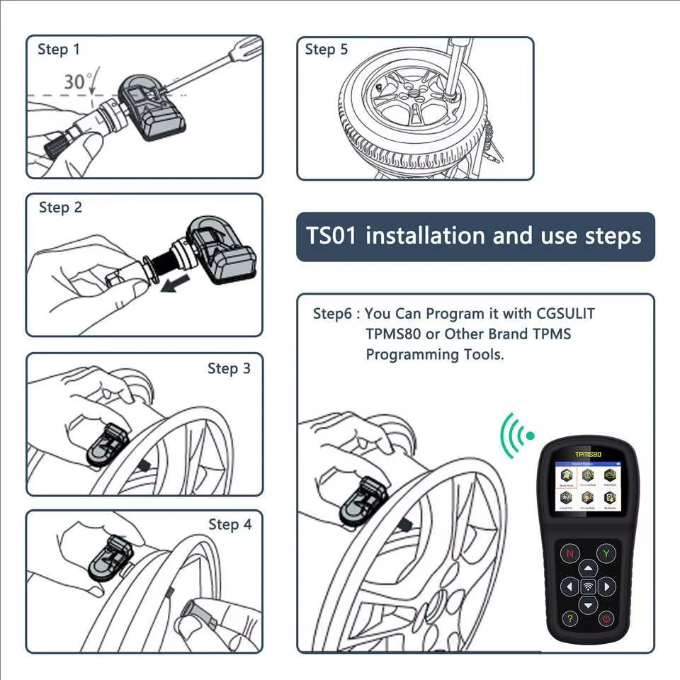 CGDI CGSULIT TS01 TPMS capteur programmeur outil 315MHZ 433MHZ 2in1 capteur pour CGDI TPMS90 système de surveillance de la pression des pneus de voiture