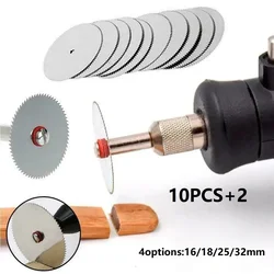 12pcs/Set Cutter Mini Carbon Steel Circular Saw Disc With Rod Rotary Mandrel Woodworking Plastic Saw Blade 16/18/25/32mm