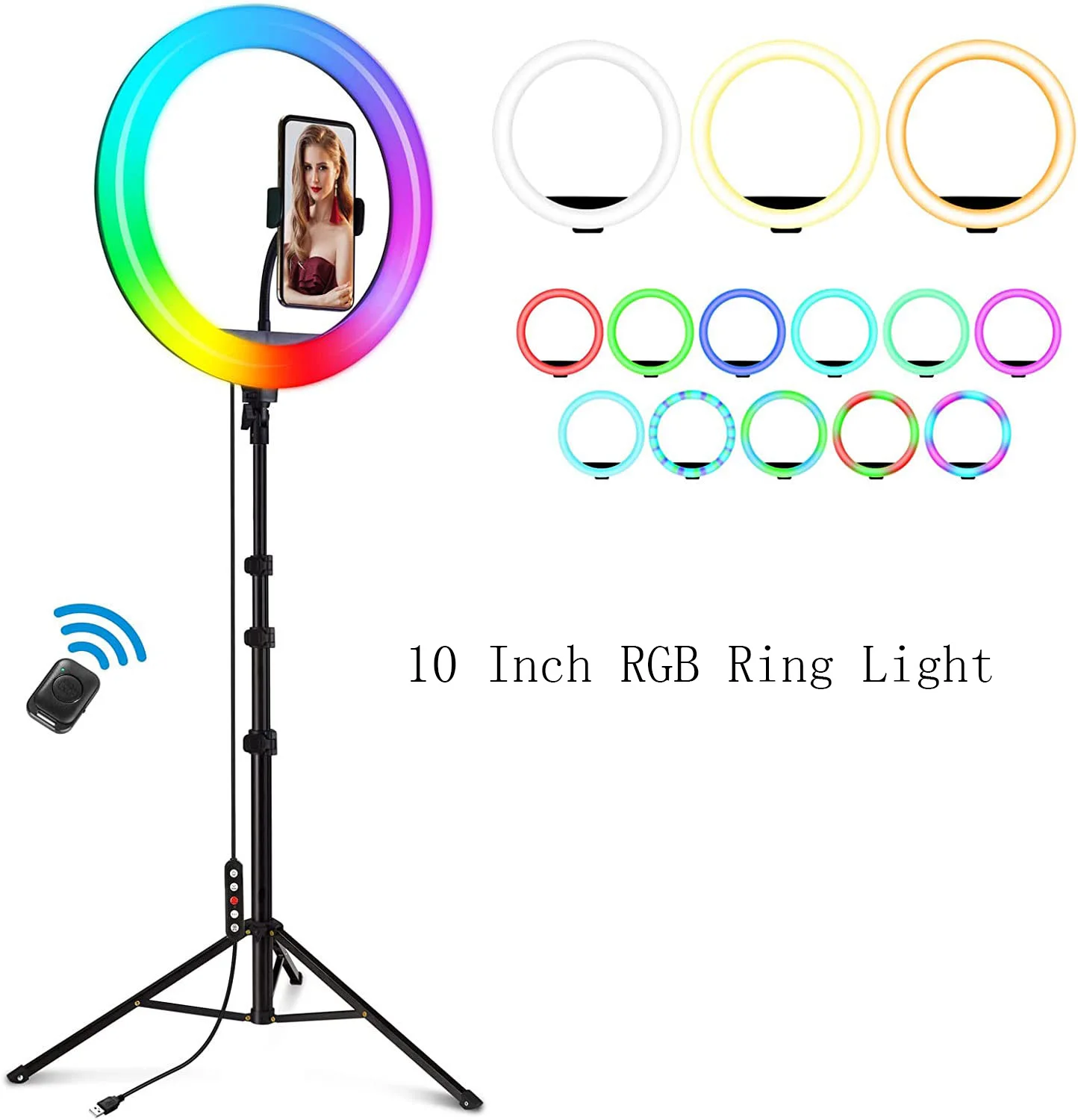 LED 26CM 30CM RGB Ring Light With Tripod Stand 59'' Tall & Phone Holder,38 Color Modes Selfie Ring Light,Stepless Dimmable/Speed