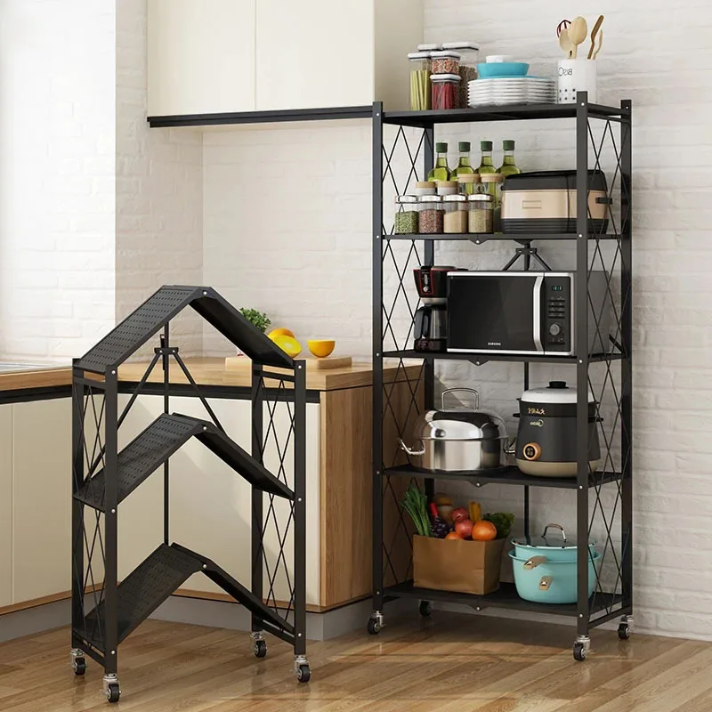 Foldable Installation-free Kitchen Storage Racks Floor Multi-layer Storage Rack Movable Multi-functional Balcony Storage Racks